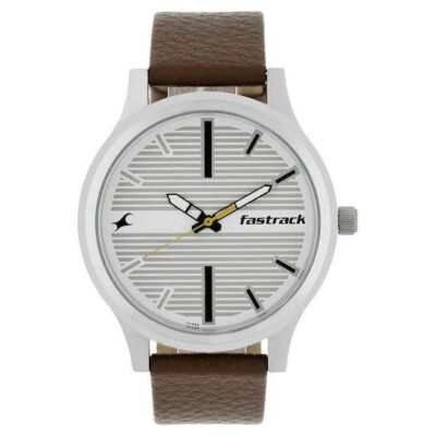 Fastrack Fundamentals white dial leather strap watch (NM38051SL01)