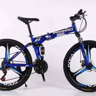 Begasso Mountain Folding Cycle- Blue Color (3 Knives, 26 inch, Double Suspension, Shimano Gear)