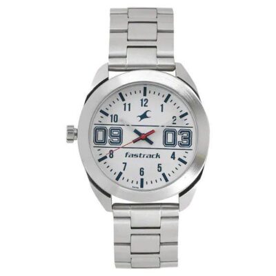 Fastrack Varsity white dial stainless steel strap watch (NN3175SM01)