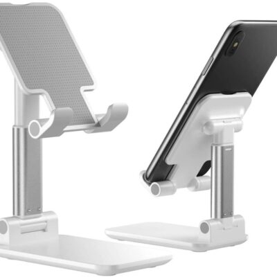 Phone & Tablet Stand- Foldable Portable Desktop Stand Adjustable Height and Angle Phone Holder for Desk